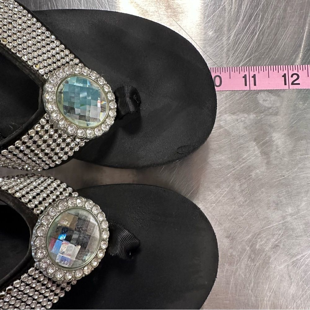 Lilypad Womens Black Sandals Flip Flops Rhinestones Bling Size 7.5
